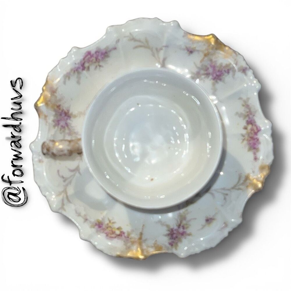 Limoges France Teacup & Saucer – Purple Floral Gold Trim - Picture 6 of 8